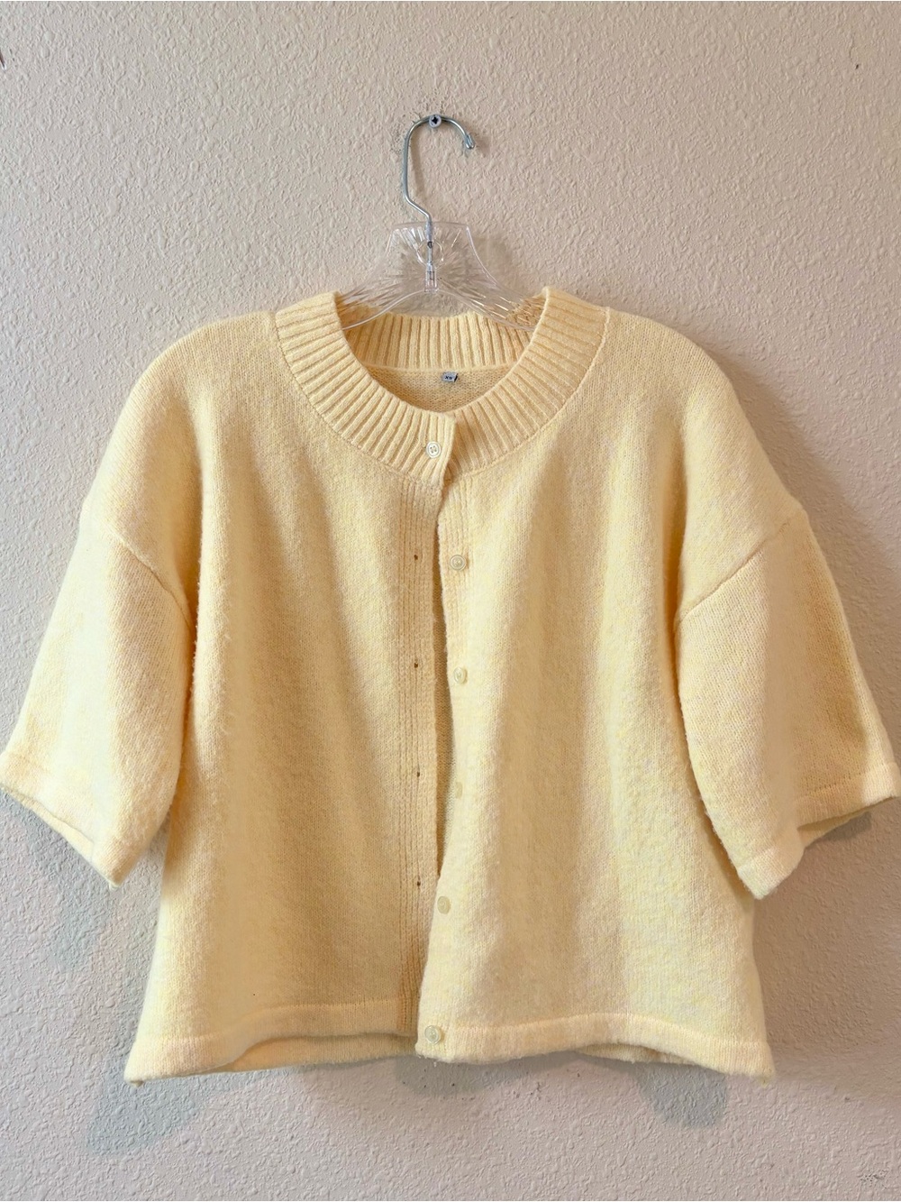Yellow Short-Sleeve Knit Cardigan Sweater, Size XS